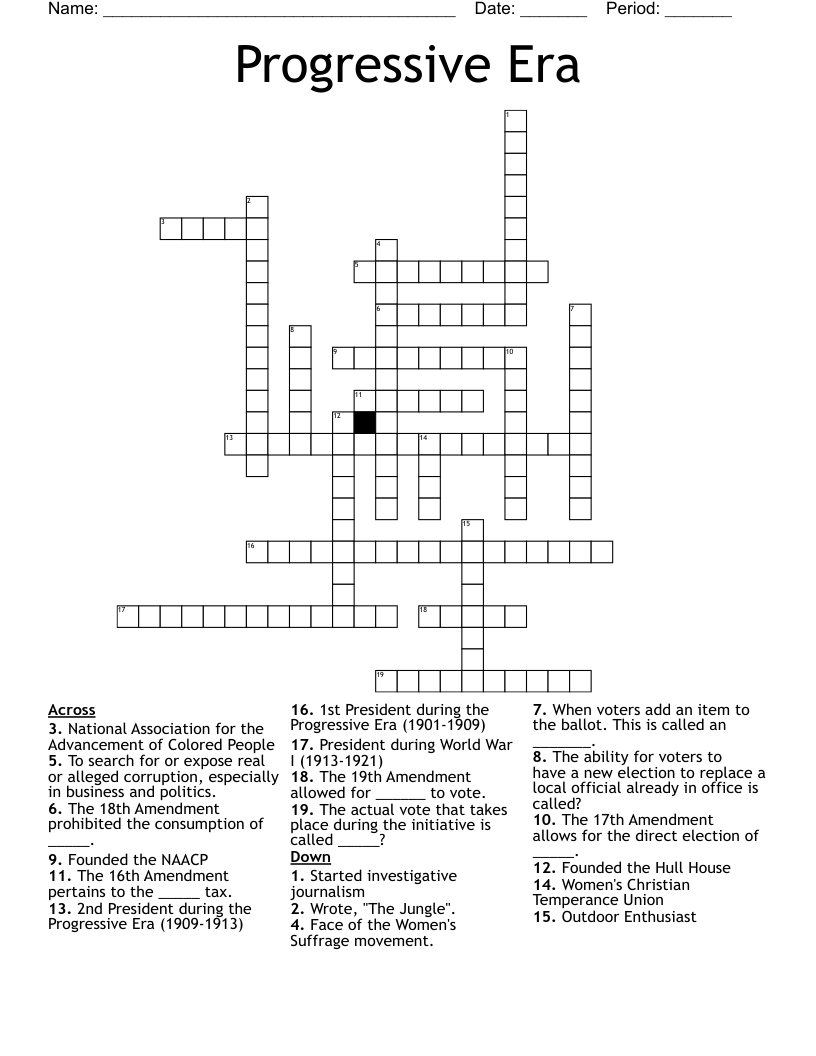 Progressive Era Crossword - Wordmint regarding Progressive Presidents Worksheet Answers