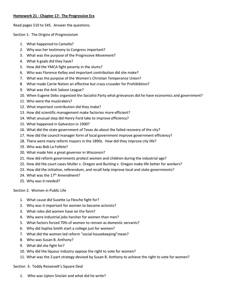 Progressive Era Homework: Chapter 17 Study Guide with All The President&amp;#039;S Men And Women Worksheet Answer Key