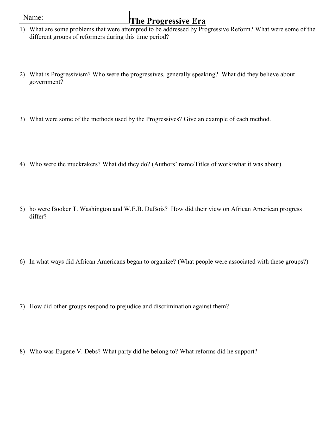 Progressive Era Worksheet: Reform, Muckrakers, And Change intended for Progressive Era Presidents Worksheet