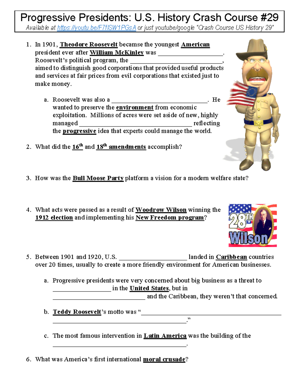 Progressive Presidents: U.s. History Crash Course #29 Summary inside Progressive Presidents Worksheet Answers