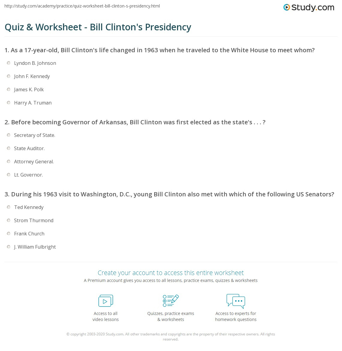 Quiz &amp;amp; Worksheet - Bill Clinton&amp;#039;S Presidency | Study with regard to The Clinton Presidency Worksheet