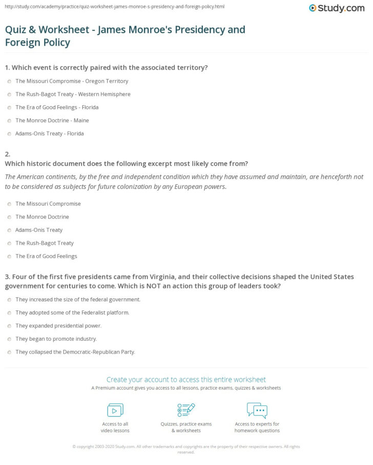 First Five Presidents Worksheet