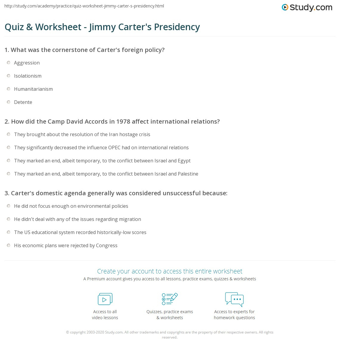 Quiz &amp;amp; Worksheet - Jimmy Carter&amp;#039;S Presidency | Study for Jimmy Carter&amp;amp;#039;s Presidency Worksheet