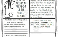 Reading Comprehension For Black History Month: President Barack for President Biography Worksheet