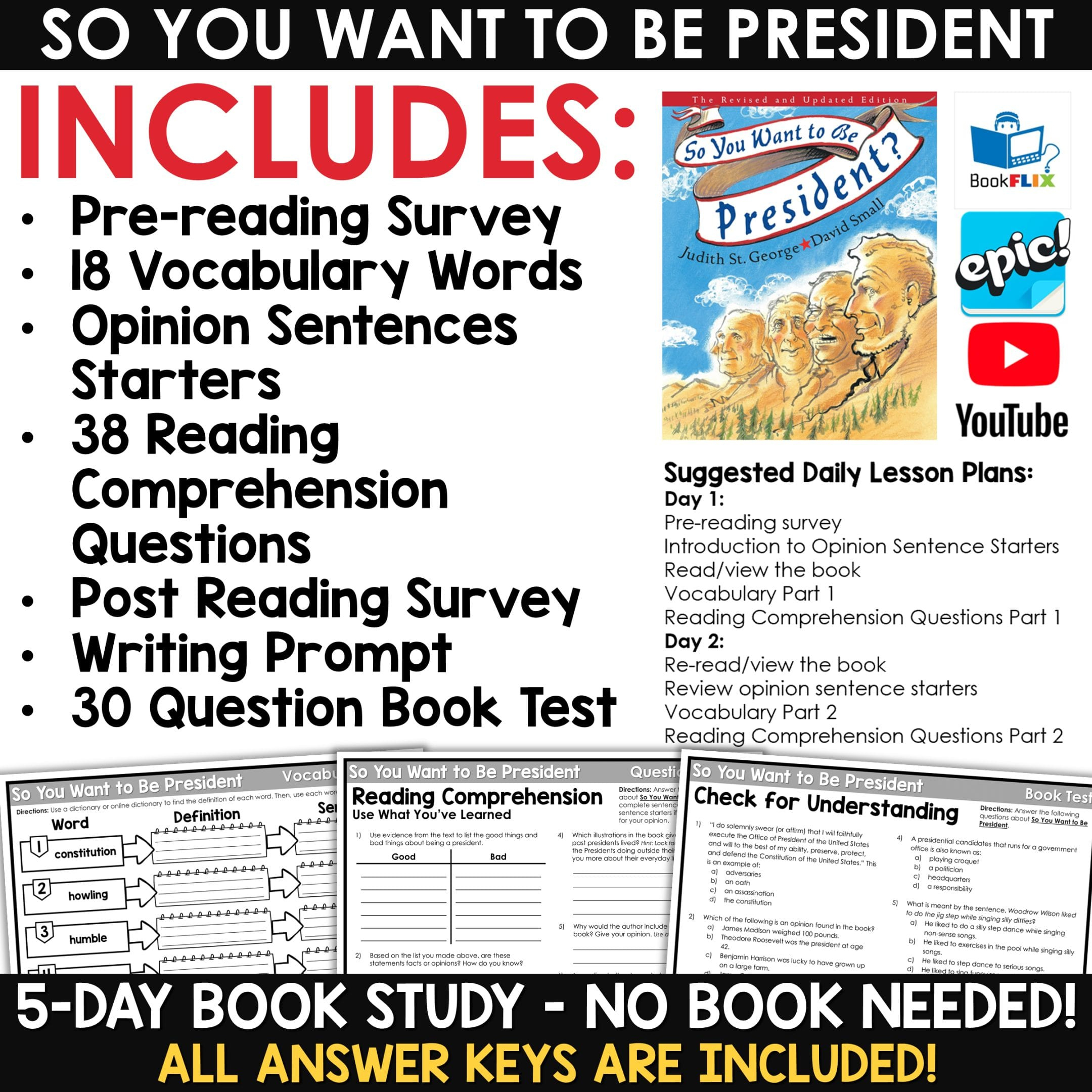 So You Want To Be President - English/Language Arts/Reading in So You Want To Be President Worksheets