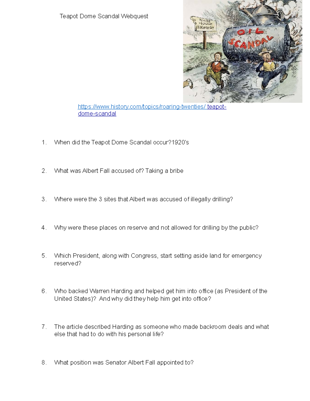 Teapot Dome Scandal Worksheet - History Study Guide - Studocu inside The Harding Presidency Worksheet Answer Key