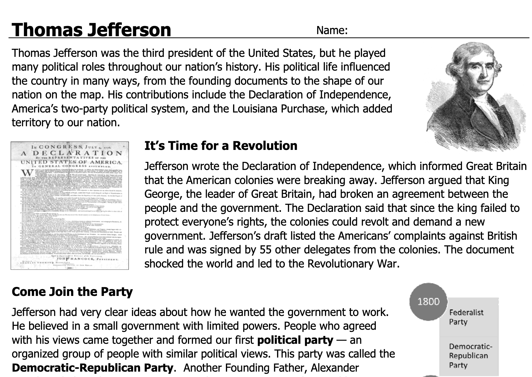 Thomas Jefferson Mini-Lesson | Lesson Plan with regard to Thomas Jefferson Presidency Worksheet