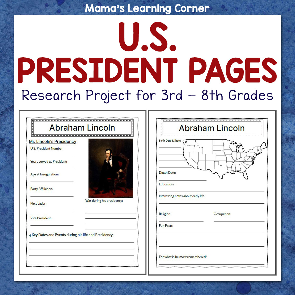 U.s. Presidents Research Project - Mamas Learning Corner intended for President Biography Worksheet
