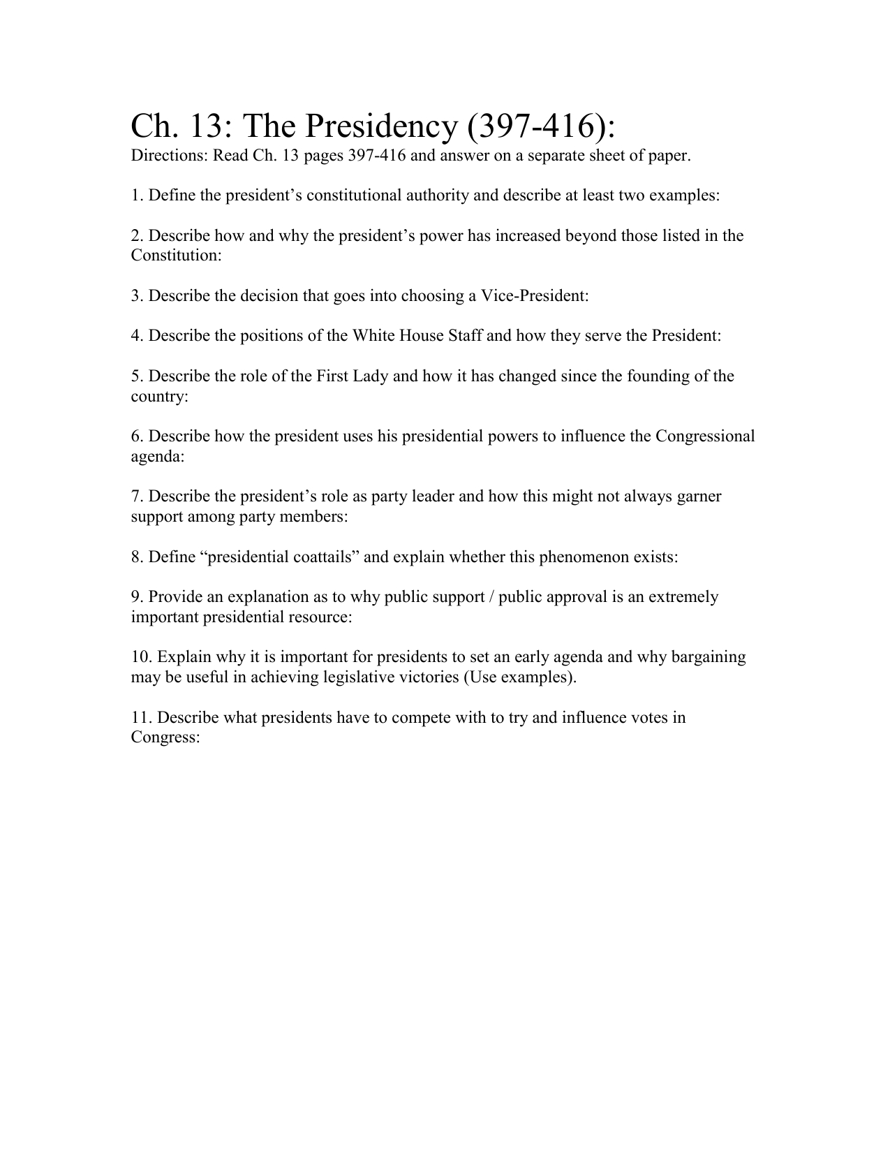 Us Presidency: Chapter Assignment &amp;amp; Study Guide for The American President Movie Worksheet Answers