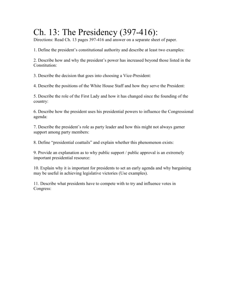 The American President Worksheet Answers