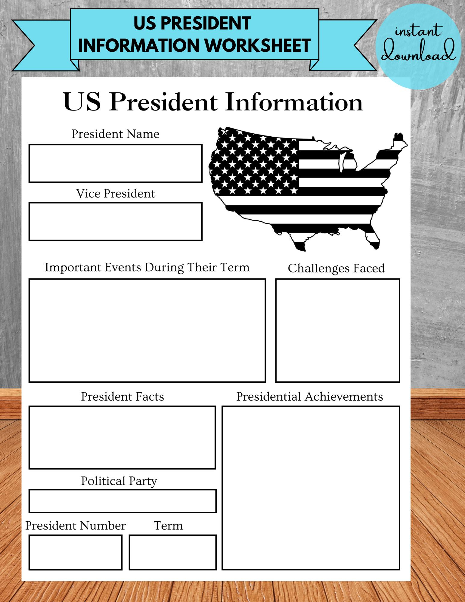 Us President Report Worksheet Information Research Kids Homeschool with regard to President Worksheet