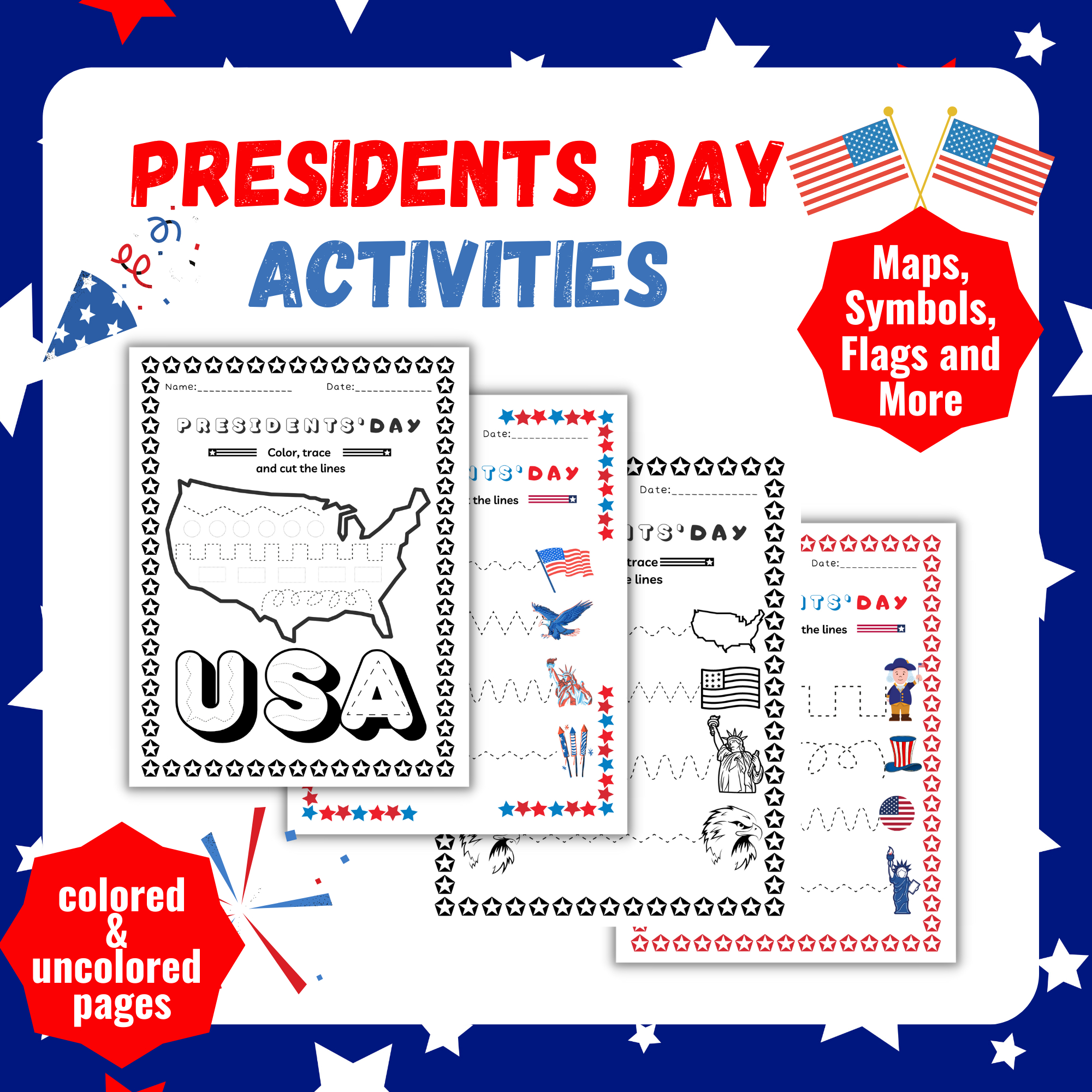 Usa President&amp;#039;S Day And U.s. Symbols Trace, Color And Paste inside Pre K Presidents Day Worksheets